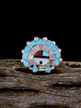 Sterling Silver Multistone Sunface Zuni Inlay Ring, Multiple Sizes - PuebloDirect.com