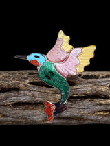 Native American Sterling Silver Zuni Inlay Hummingbird Ring, Size 9 1/2