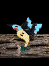 Native American Sterling Silver Zuni Inlay Hummingbird Ring, Size 6