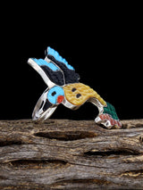 Native American Sterling Silver Zuni Inlay Hummingbird Ring, Size 6