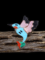 Native American Sterling Silver Zuni Inlay Hummingbird Ring, Size 9