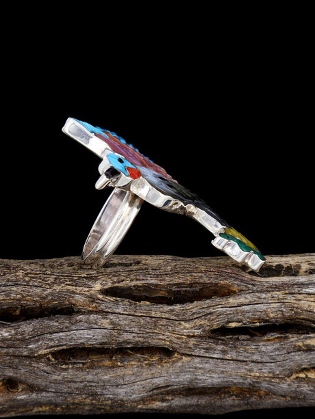 Native American Sterling Silver Zuni Inlay Hummingbird Ring, Size 5