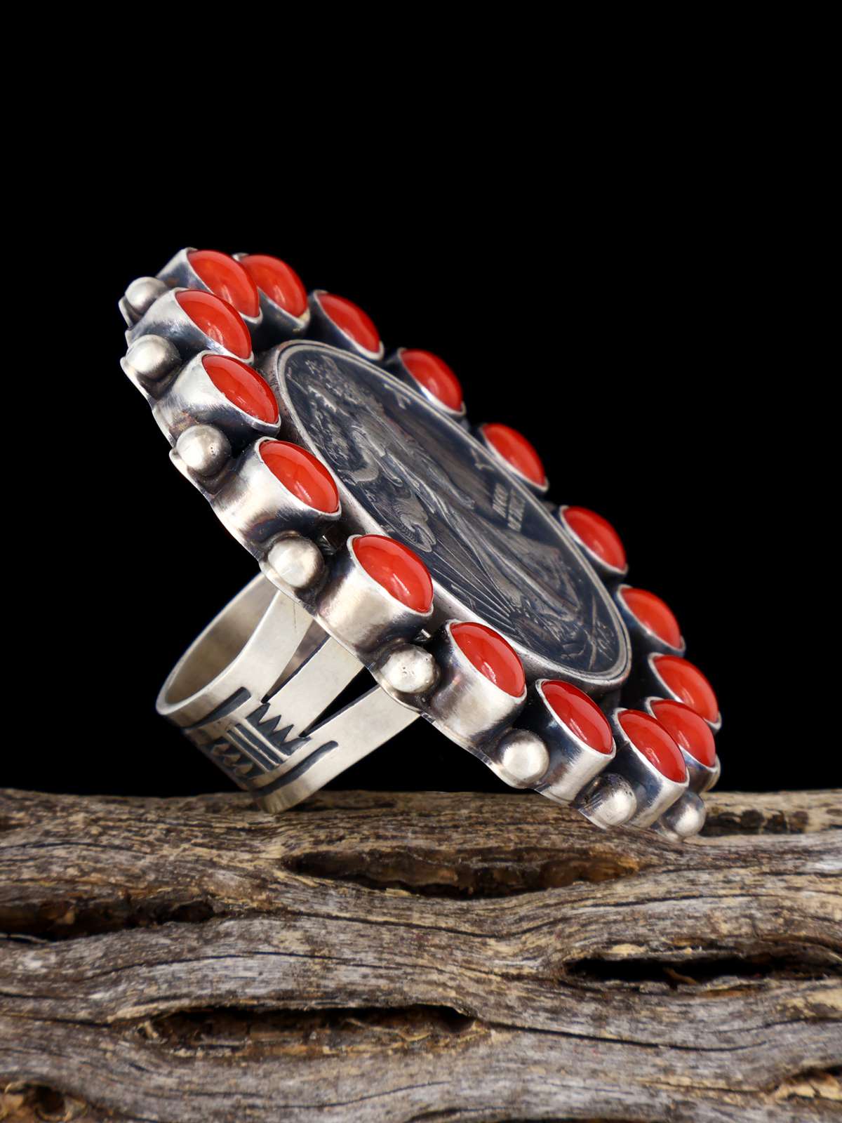Navajo Coral and Liberty Coin Ring, Adjustable Sizes