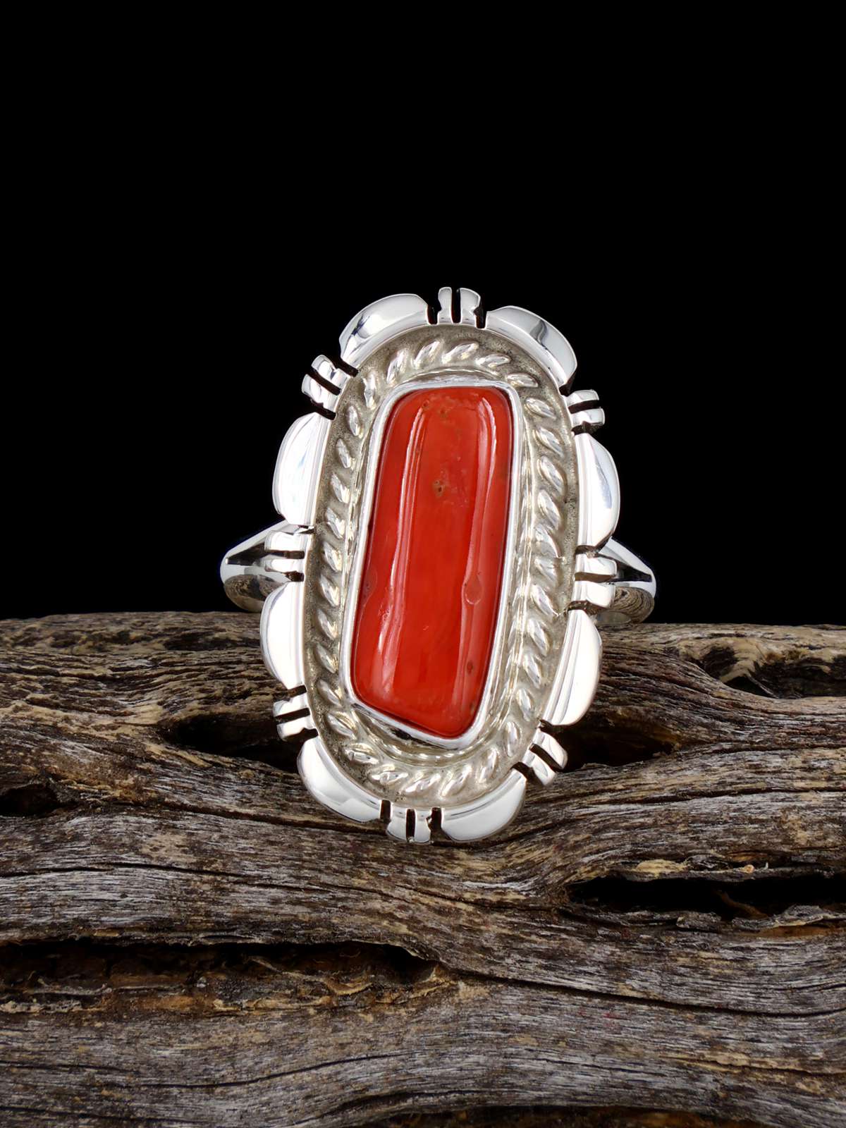 Sterling Silver Natural Mediterranean Coral Ring, Size 7 - PuebloDirect.com