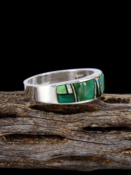 Navajo Turquoise and Opalite Inlay Ring, Size 13 3/4