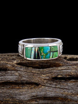 Navajo Turquoise and Opalite Inlay Ring, Size 8 1/2