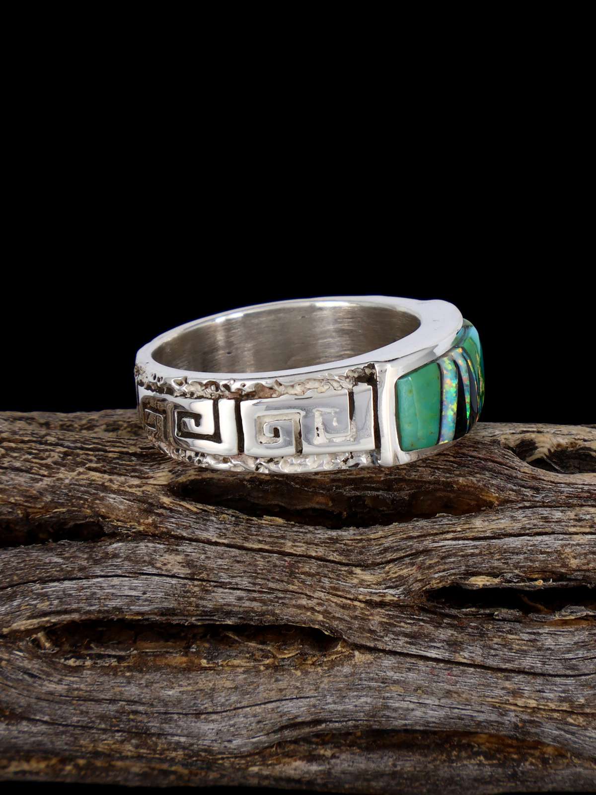 Navajo Turquoise and Opalite Inlay Ring, Size 8 1/2