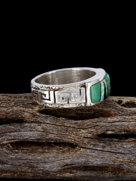Navajo Turquoise and Opalite Inlay Ring, Size 8 1/2