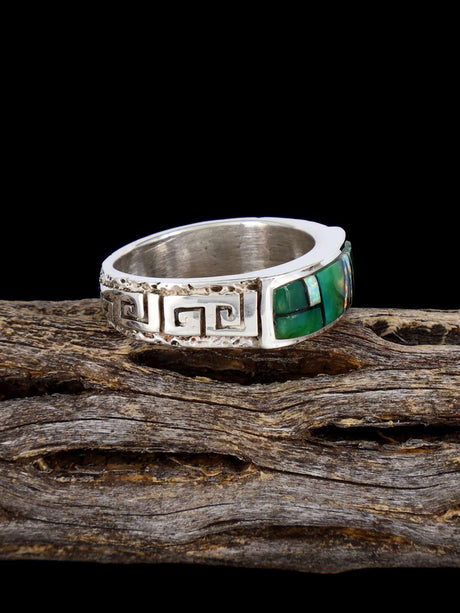 Navajo Turquoise and Opalite Inlay Ring, Size 10 1/4