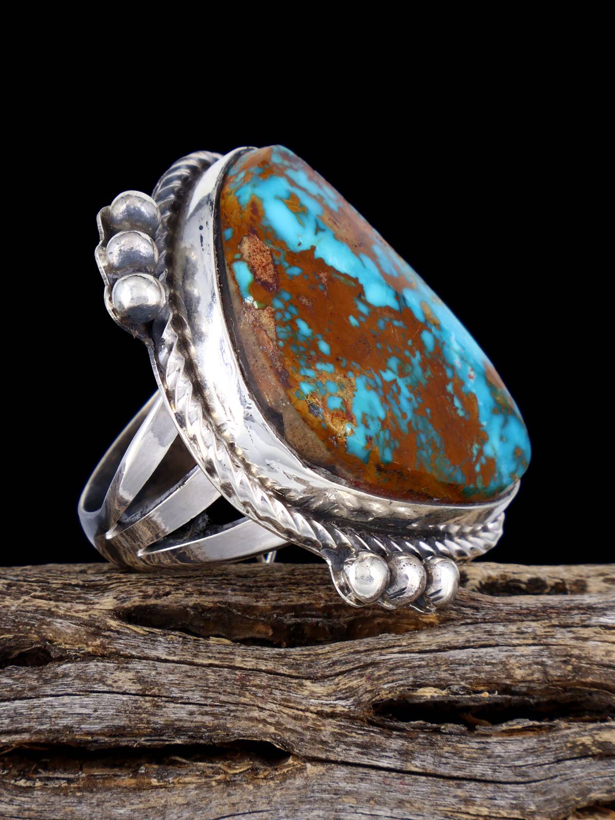 Navajo Pilot Mountain Turquoise Ring, Size 8 1/4 - PuebloDirect.com