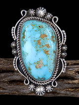 Navajo Pilot Mountain Turquoise Ring, Size 8 1/4 - PuebloDirect.com