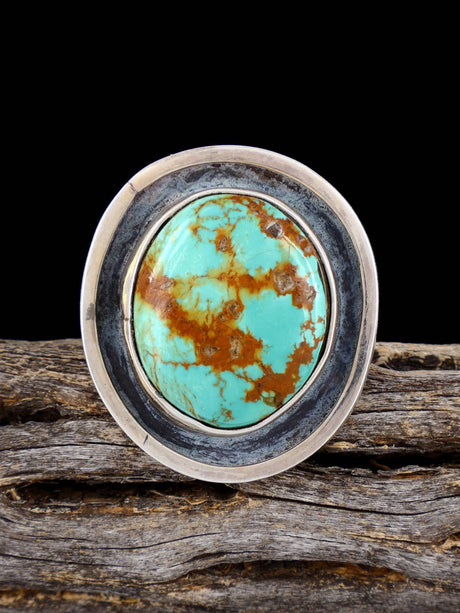 Vintage Sterling Silver Turquoise Ring, Size Adjustable - PuebloDirect.com