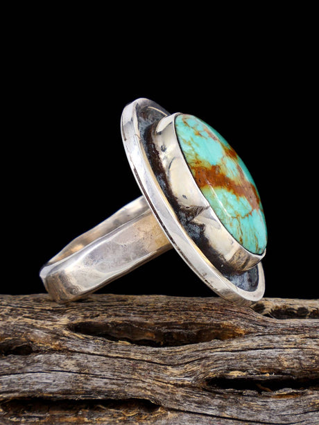 Vintage Sterling Silver Turquoise Ring, Size Adjustable - PuebloDirect.com