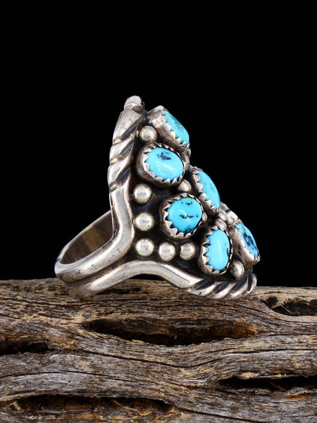 Vintage Native American Sterling Silver Turquoise Cluster Ring, Size 8.5 - PuebloDirect.com