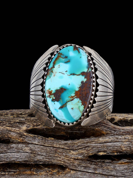 Vintage Native American Sterling Silver Turquoise Ring, Size 13 - PuebloDirect.com