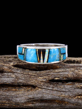 Navajo Turquoise and Opalite Inlay Ring, Size 12 1/2 - PuebloDirect.com
