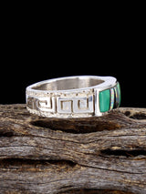 Navajo Turquoise and Opalite Inlay Ring, Size 9 - PuebloDirect.com