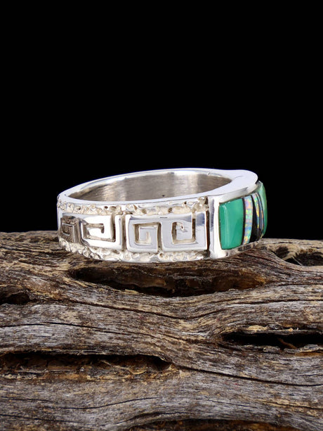 Navajo Turquoise and Opalite Inlay Ring, Size 9 - PuebloDirect.com