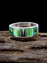 Navajo Turquoise and Opalite Inlay Ring, Size 12 - PuebloDirect.com