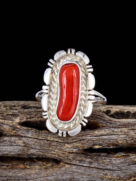 Native American Natural Mediterranean Coral Ring, Size 8 - PuebloDirect.com