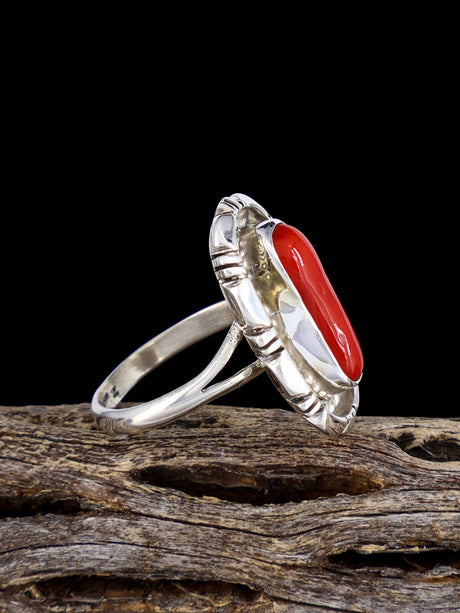 Native American Natural Mediterranean Coral Ring, Size 8 - PuebloDirect.com
