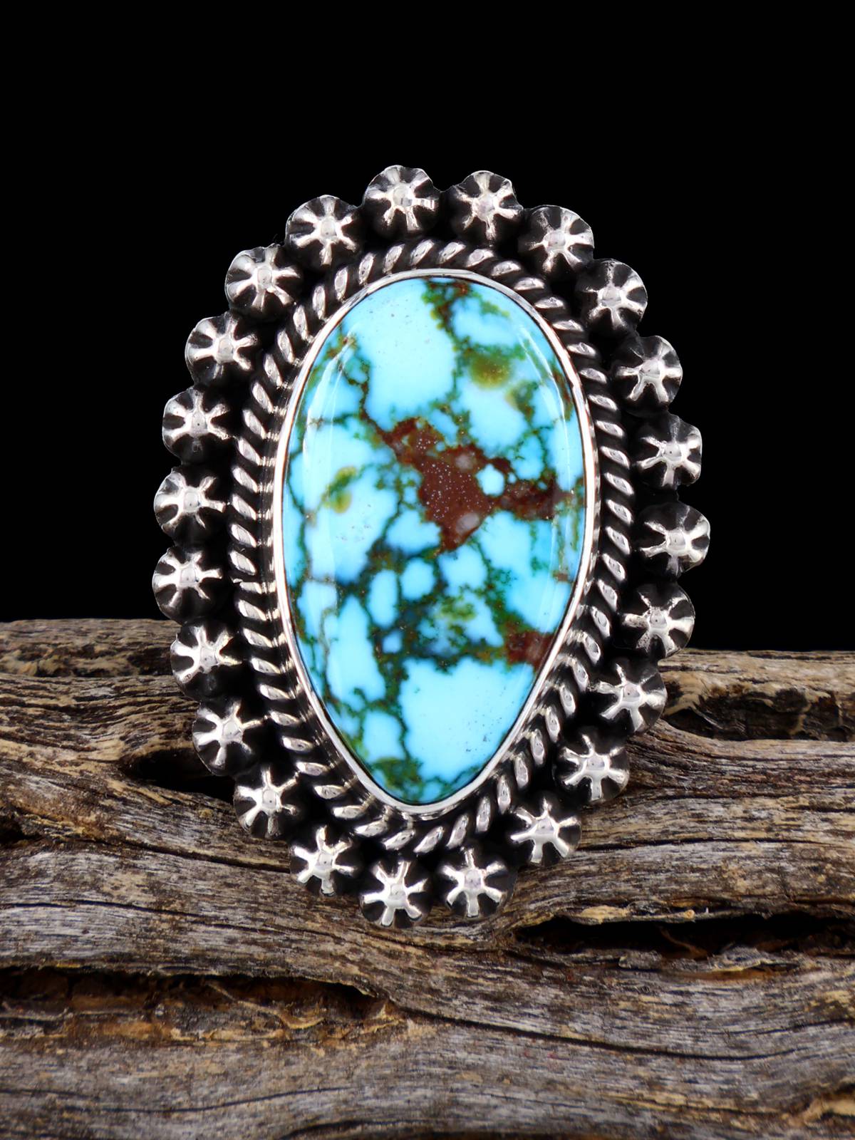 Kingman Turquoise Sterling Silver Ring Size 8 - PuebloDirect.com