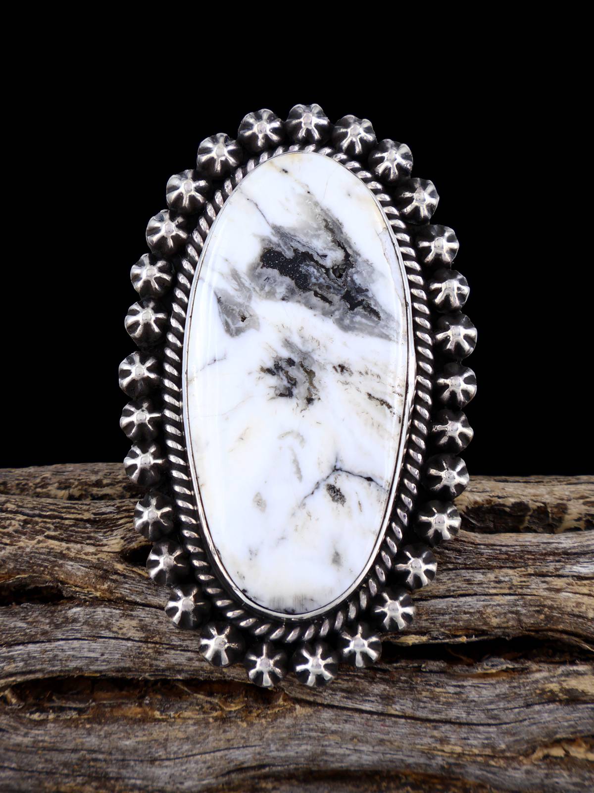 White Buffalo Sterling Silver Ring Size 8 - PuebloDirect.com