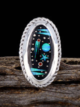 Night Sky Inlay Sterling Silver Ring Size 8 1/4 - PuebloDirect.com