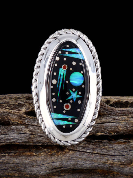 Night Sky Inlay Sterling Silver Ring Size 8 1/4 - PuebloDirect.com