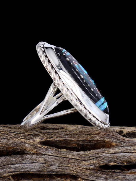 Night Sky Inlay Sterling Silver Ring Size 8 1/4 - PuebloDirect.com
