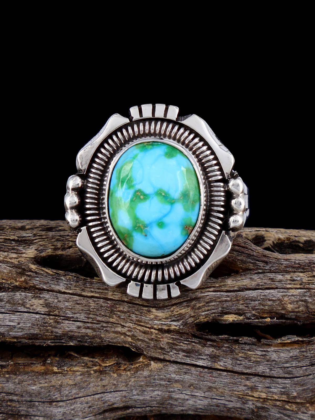 Native American Sonoran Gold Turquoise Ring, Size 8 - PuebloDirect.com