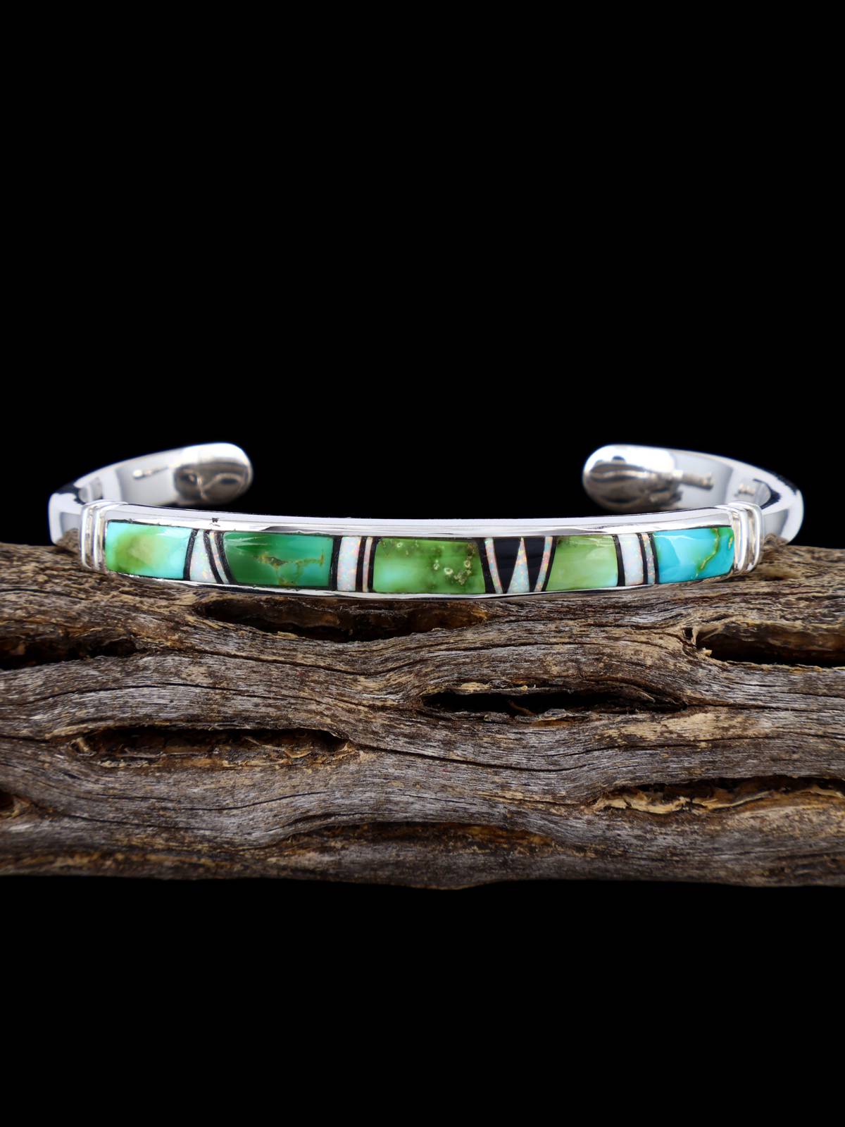 Native American Sonoran Gold Turquoise Inlay Bracelet - PuebloDirect.com