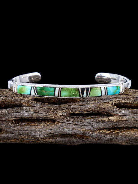 Native American Sonoran Gold Turquoise Inlay Bracelet - PuebloDirect.com