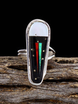 Navajo Multistone Inlay Sterling Silver Adjustable Ring Size 8+ - PuebloDirect.com