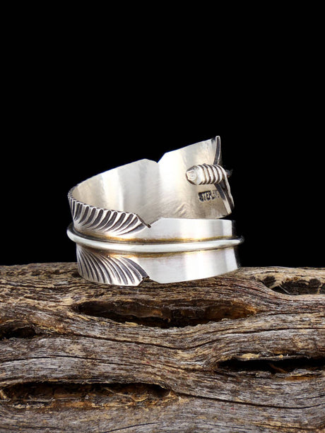 Navajo Sterling Silver Feather Ring Adjustable, Size 8+/- - PuebloDirect.com