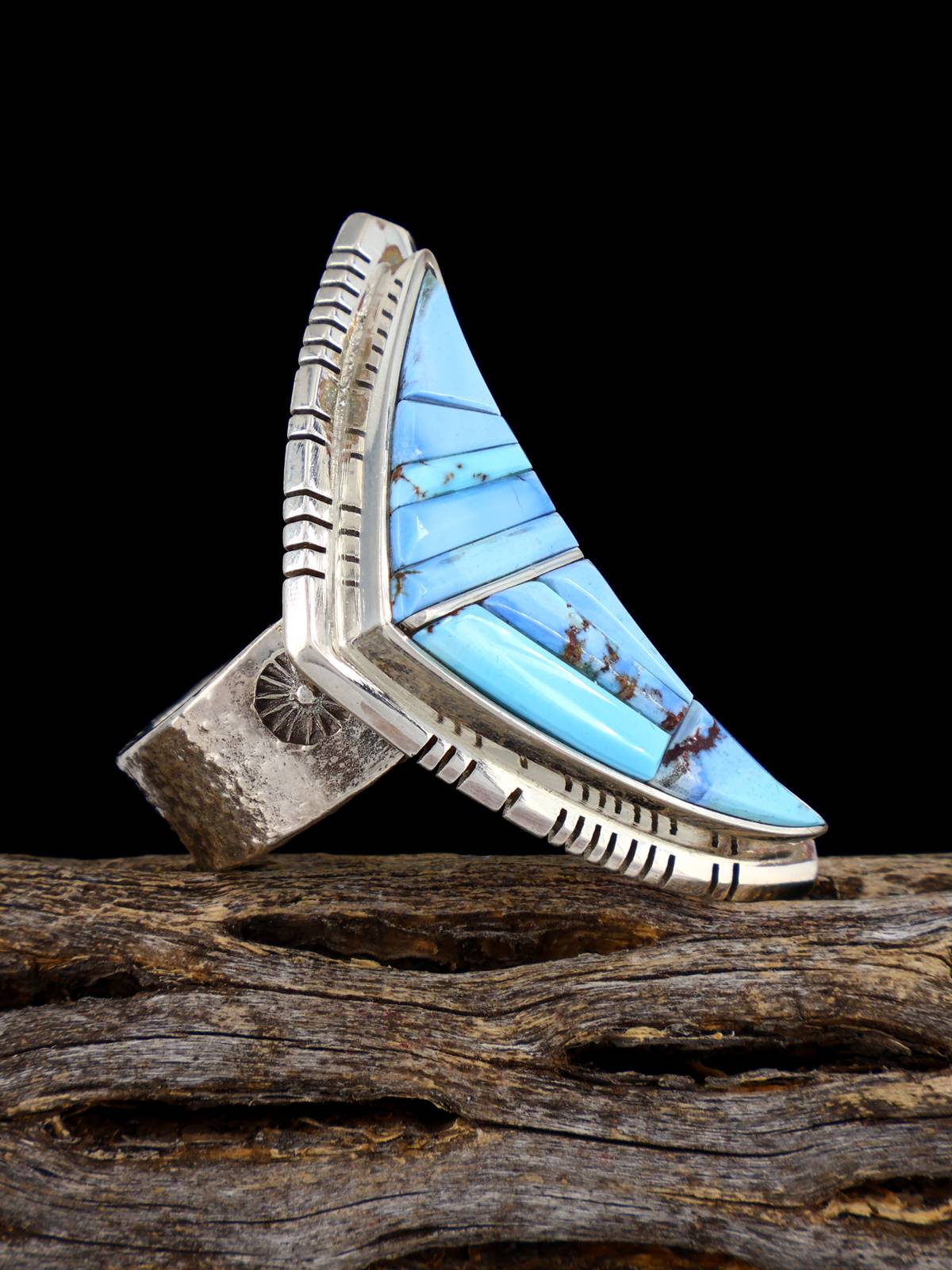 Golden Hill Turquoise Inlay Sterling Silver Ring, Size 11 1/4 - PuebloDirect.com