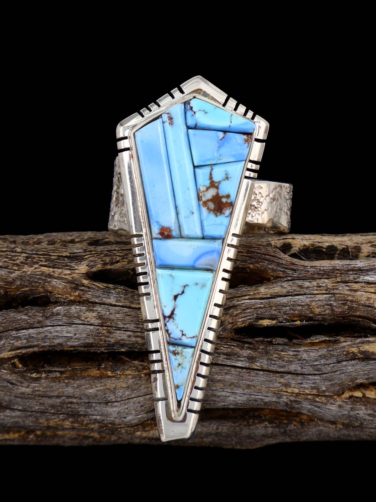 Golden Hill Turquoise Inlay Sterling Silver Ring, Size 8 1/4 - PuebloDirect.com