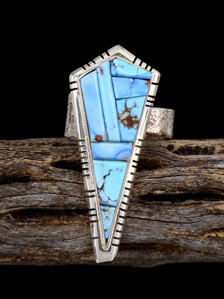 Golden Hill Turquoise Inlay Sterling Silver Ring, Size 8 1/4 - PuebloDirect.com