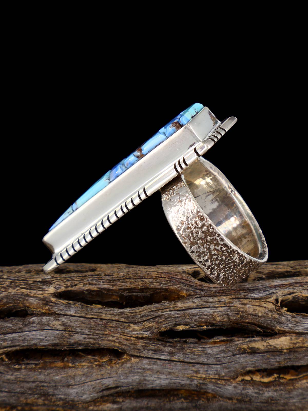 Golden Hill Turquoise Inlay Sterling Silver Ring, Size 8 1/4 - PuebloDirect.com