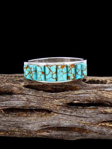 Navajo #8 Turquoise Cobblestone Inlay Ring, Size 13 1/2 - PuebloDirect.com
