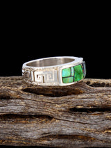 Navajo Sonoran Gold Turquoise Inlay Ring, Size 8 1/2 - PuebloDirect.com