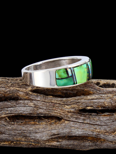 Navajo Sonoran Gold Turquoise Inlay Ring, Size 11 3/4 - PuebloDirect.com