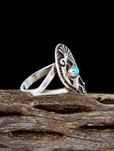 Vintage Native American Sterling Silver Turquoise Kokopelli Ring, Size 9 1/2 - PuebloDirect.com