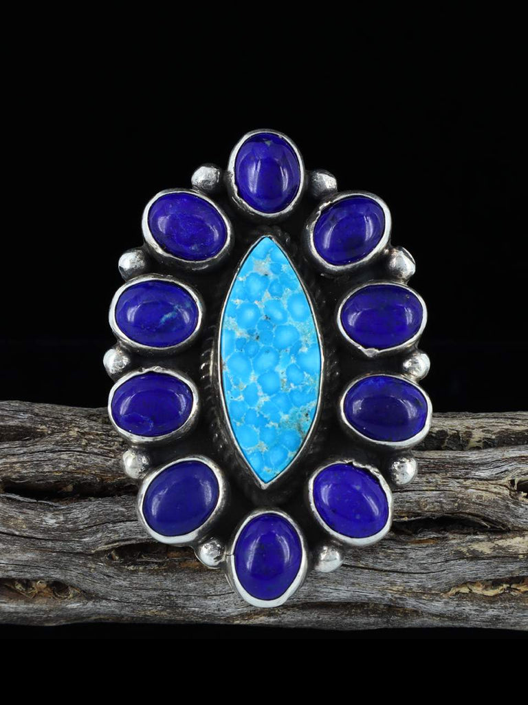 Navajo Kingman Turquoise and Lapis Ring, Size 11 1/2 - PuebloDirect.com
