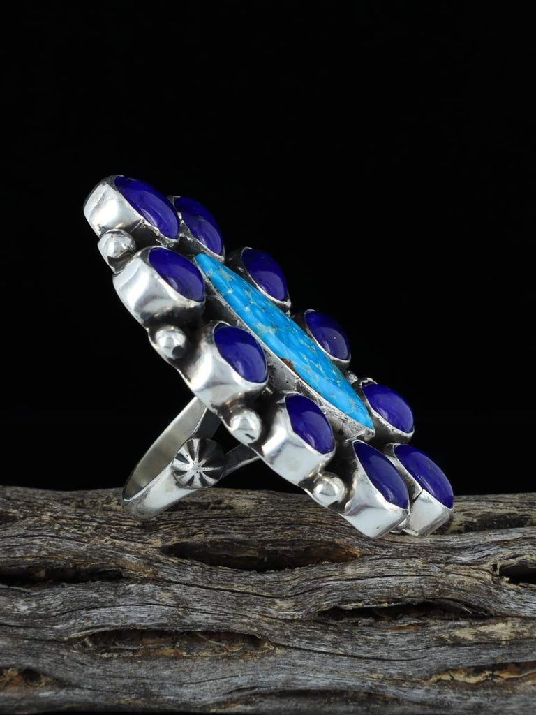 Navajo Kingman Turquoise and Lapis Ring, Size 11 1/2 - PuebloDirect.com