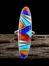 Multistone Inlay Sterling Silver Ring Size 8 1/2 - PuebloDirect.com