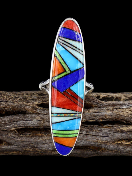 Multistone Inlay Sterling Silver Ring Size 8 1/2 - PuebloDirect.com