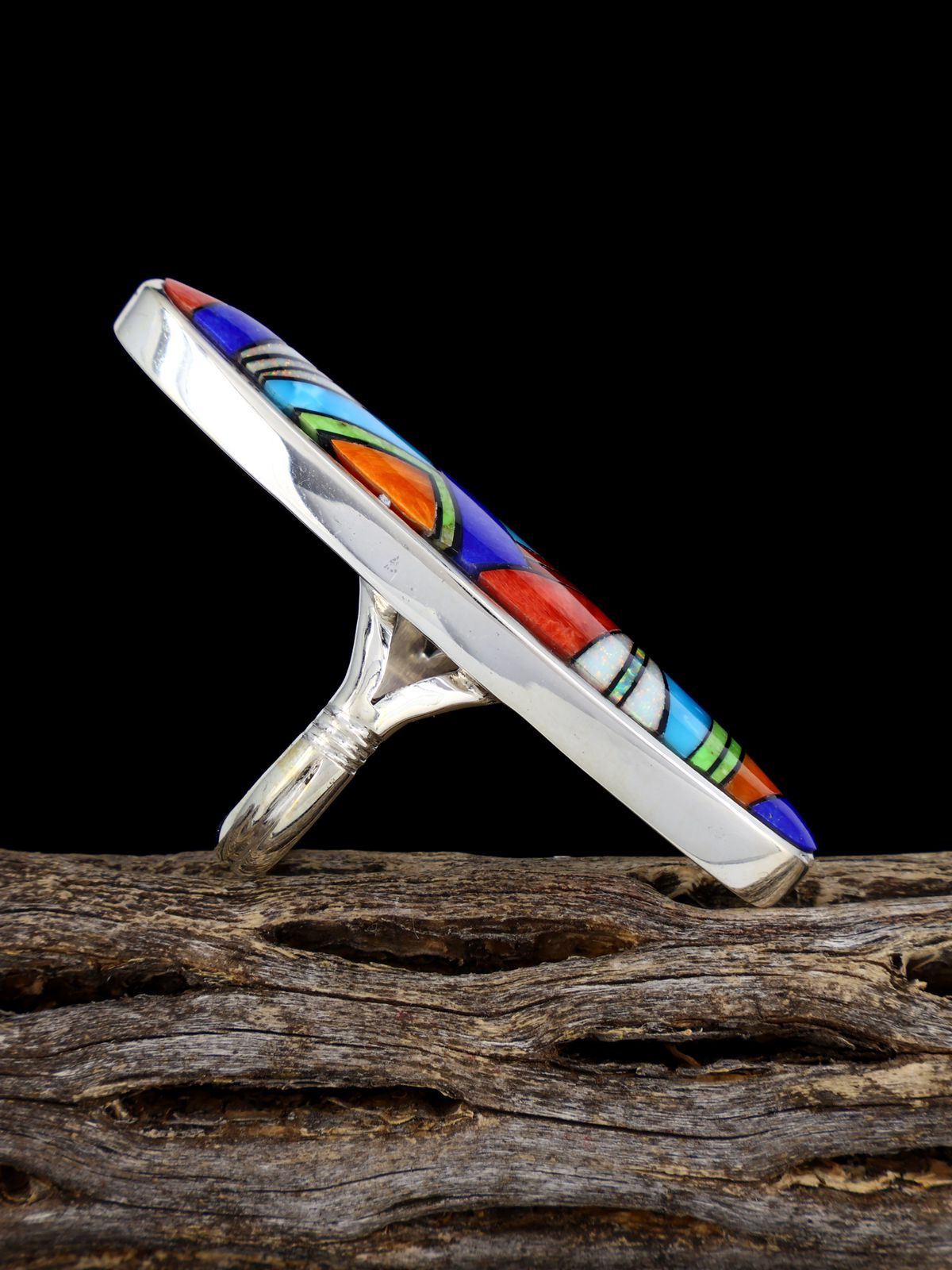 Multistone Inlay Sterling Silver Ring Size 8 1/2 - PuebloDirect.com