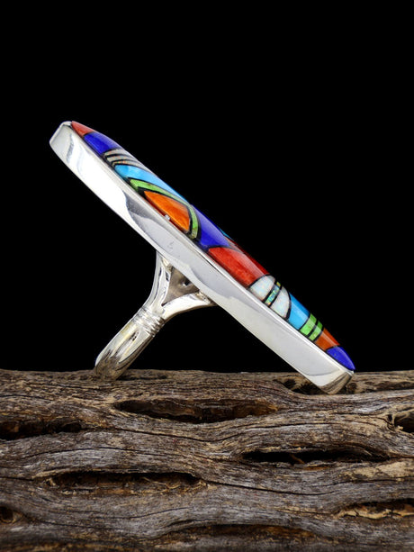 Multistone Inlay Sterling Silver Ring Size 8 1/2 - PuebloDirect.com