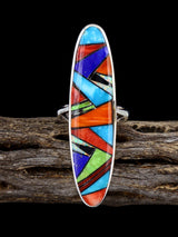 Multistone Inlay Sterling Silver Ring Size 9 - PuebloDirect.com
